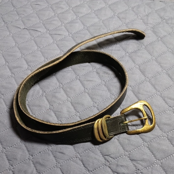 Black Leather Belt Brass Buckle